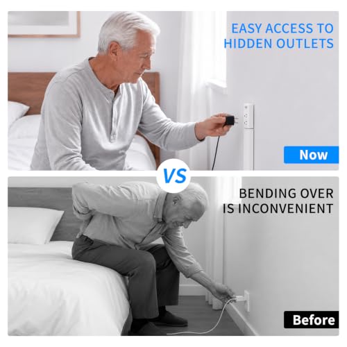Electrical Outlet Extender Stick,Extends 22"-34" with USB C,USB A & 2 AC Outlets,180° Rotating Vertical Wall Plug Extension Outlet for Hard to Reach Spaces Behind Sofa,Dorm Bed,Nightstands and More.