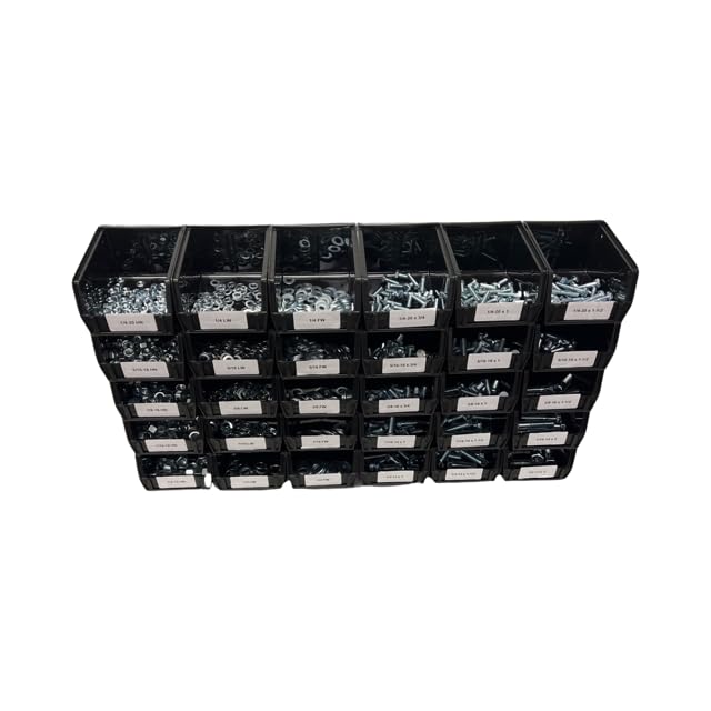 1035 Piece Grade 5 Nut Bolt and Washer Assortment Hex Head Bolts, Hex Nuts, Lock and Flat Washers Standard Coarse Thread with 30 Plastic Bins