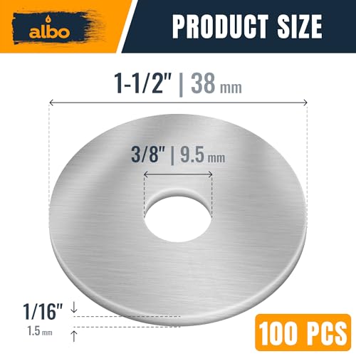 ALBO 100 Pcs 3/8" x 1-1/2" 304 Stainless Steel Fender Flat Washers - size: 3/8"x1-1/2" - 100pcs