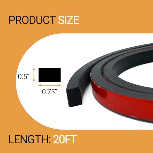 Rubber Weather Stripping, Rectangle Foam Seal Strip, Rubber Gasket for for Auto, Boat, Garage Door/Window, Machinery and More, W:0.75" x H:0.5", L:20Ft - size: (3/4Inch ; 1/2Inch) 20Feet