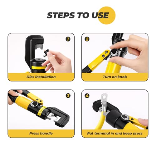 Hydraulic Crimping Tool 10 Tons – Wire Crimper for Battery Cables, Cable Crimping Tool with 9 Dies, Hydraulic Crimper Kit for Wire Rope & Ring Terminals