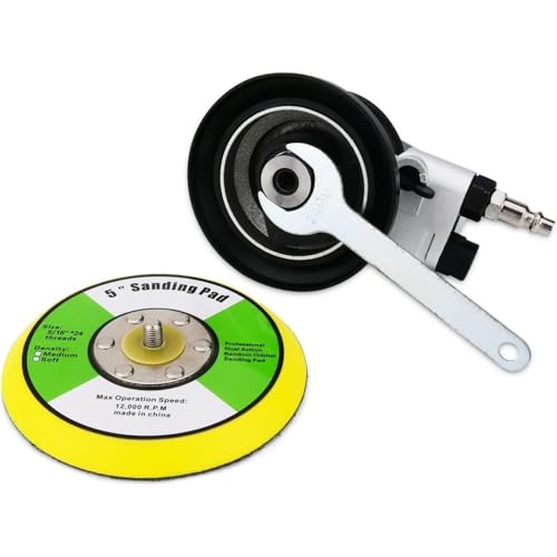 Random Orbital Air Sander 5" Pneumatic Palm Sander DA Sander, Low Vibration Noise Reduction, 12000 RPM, Hook & Loop, for Auto Body, Car Detailing, Wood, Metal Polishing & Buffing - size: 5 inch