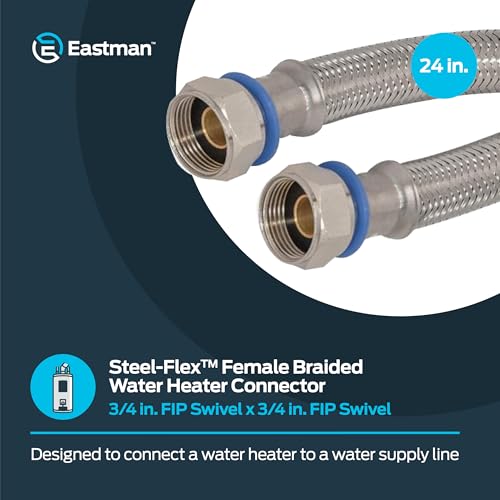 Eastman 24 Inch Steel-Flex Water Heater Connector, 3/4 Inch x 3/4 Inch FIP Swivel, Braided Stainless Steel Water Heater Connectors, 48252 - size: 24 Inch