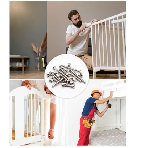 40pcs Baby Bed Crib Screws Hardware Replacement Kit- M6x40mm/ 50mm/ 60mm/ 70mm/ 80mm Hex Drive Socket Cap Screws Barrel Nuts Assortment Kit for Beds Headboards Chairs Furniture. - size: 40pcs