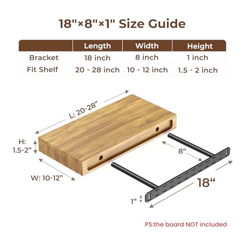 2pcs Floating Shelf Bracket Heavy Duty Decorative Floating Shelf Hardware Black Hidden Shelving Brackets for Wall,Floating Mantel Bracket for Over Fireplace (18X8X1 inch (for 1.5"-2" Thick Shelf)) - size: 18"X8"X1"