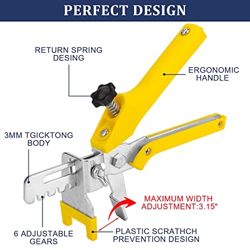 Tile Leveling System with Tile Plier and Rubber Mallet Tile Leveler Tool | 1000 Piece Tile Spacers Clips and 200 Piece Reusable Wedges Kits for Tile and Stone Installation (1/16 Inch) - size: 1/16