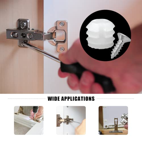 Plastic Hinge Dowel Inserts with Screws, White, MOUNTAINTOP