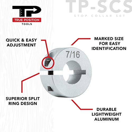 Professional Stop Collar Set - Drill Bit Depth Stop - 8 Piece Kit (1/2”, 7/16”, 3/8”, 5/16”, 1/4", 7/32”, 3/16”, 1/8”) Superior Aluminum Split Ring Design