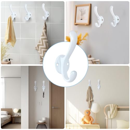 10 Pack Coat Hooks Wall Mount Heavy Duty Utility Retro Double Hooks for Hanging Coats,Hat, Towel, Key, Robe, Scarf, Bag, Cap (White) - color: 10 Pack-White