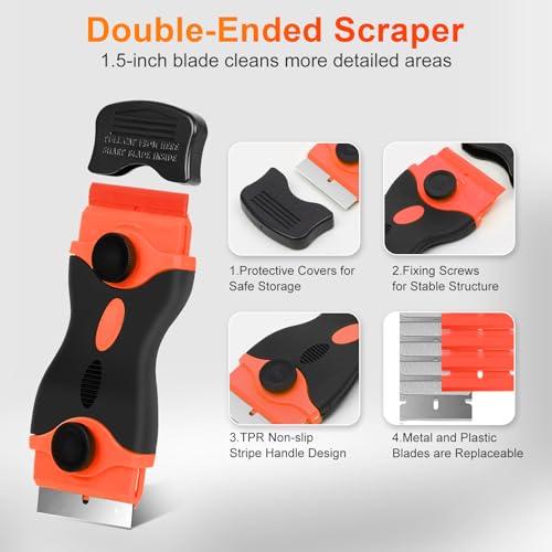 4 in 1 Silicone Caulking Tool Kit, Stainless Steel Caulk Remover Tool | for Various Surfaces, 3 Caulk Fishing Tool, 5 Replaceable Silicone Pads, Protective Gloves, Remove, Apply & Finish Caulk - color: Silver-2