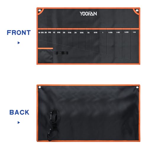 Wrench Roll Up Pouch – Wrench Organizer, Wrench Bag with Handle, Wrench Holder for Hanging - size: 17 Pockets SAE