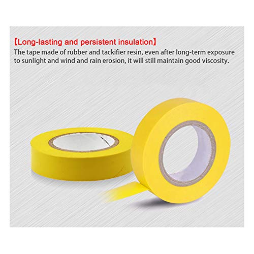 Maveek 10 Rolls PVC Electrical Tapes, Self-Adhesive Waterproof Insulation Yellow Tapes, Rated up to 600 Volts and 176 °F, 15mmx15m(0.6" x 49.2ft) - color: yellow