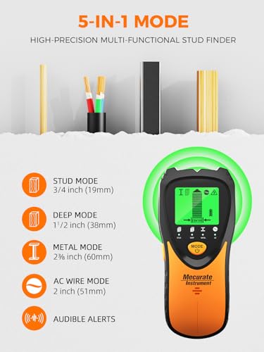 Mecurate 5-in-1 Stud Finder Wall Scanner for Studs, Metal & Live AC Wires - color: Orange