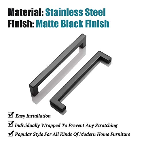 KNOBWELL 6 Pack Cabinet Handles Matte Black, Euro Style Stainless Steel T Bar Kitchen Cabinet Handles - 6-3/10" Hole Centers, 6-7/10" Overall Length - color: Matte Black, size: Hole Center:6-3/10 inch(160mm)