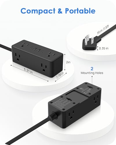 Electrical Outlet Extender Stick, Features 4 USB & 6 Outlets - color: Black, size: 19in