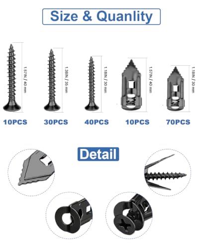 160 Pcs Black Self Drilling Drywall Anchors with Screws Kit - color: Black