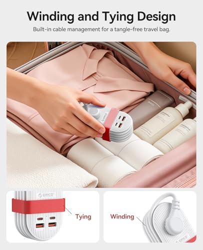 ORICO 65W GaN Travel Power Strip, 7 in 1 Charging Station(3AC, 4 USB Ports) - color: White