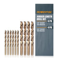 POWERTEC 1/4" & 3/8" Cobalt Drill Bits - 10 Pack - 4" & 5" Length - M35 HSS Jobber Length Twist Bits w/ 135° Tip for Drilling Wood, Metal, Stainless Steel, Nickel Alloy, Cast Iron & Plastic (QDB2101) - style: 10PK 1/4" & 3/8" Cobalt Drill Bits (M35 135°)