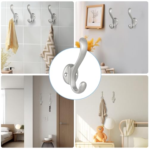 4 Pack Coat Hooks Wall Mount Heavy Duty Utility Retro Double Hooks for Hanging Coats,Hat, Towel, Key, Robe, Scarf, Bag, Cap (Silver) - color: 4 Pack-Silver