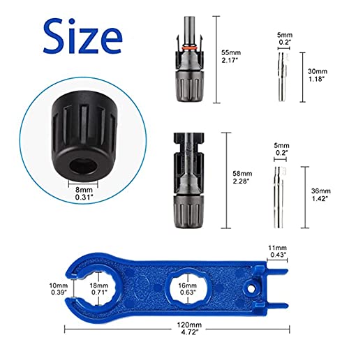 10 Pairs Solar Connectors M-C-4 Male/Female IP67 Waterproof Solar Panel Cable Connectors with Spanners - color: 10pair MC4+ 1 pair Spanner