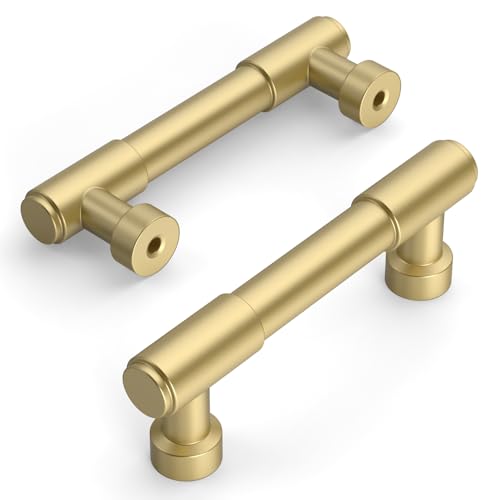 Amerdeco 10 Pack Brushed Gold Cabinet Pulls 3 Inch(76mm) Hole Center Drawer Pulls Cabinet Hardware Kitchen Cabinet Handles for Bathroom ZH0075 - color: Brushed Gold, size: 3"/76MM Hole Center