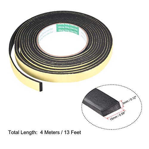 uxcell Sealing Foam Tape 15mm Wide 3mm Thick 4m/13ft Long, Self Adhesive Weather Strip for Window Door Insulation, Pack of 2 - size: 15mmx3mmx4m