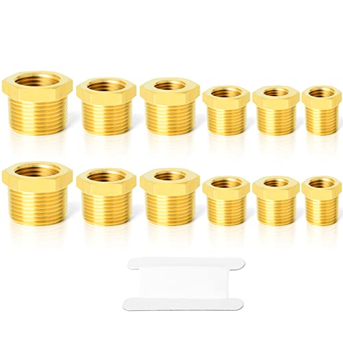 GASHER 12PCS Brass Hex Bushing Fitting Kit Hex Bushing 1/4" - 1/8", 3/8" - 1/8", 3/8" - 1/4", 1/2" - 1/4", 1/2" - 3/8", 3/4" - 1/2" - style: Hex Bushing Kit（12Pcs）