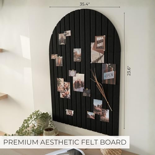 Large Arched Felt Bulletin Board - 6 Customizable Adhesive Tiles with Pins - color: Black