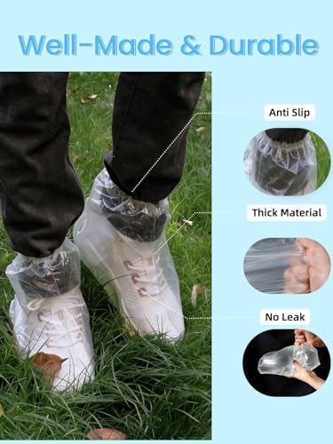 10 Pairs Waterproof Shoe Covers for Rain - Plastic Rain Shoe Covers Disposable - Water Proof Shoe Ponchos For Men and Women Outdoor Indoors Boot Protector Non-Slip (Clear)