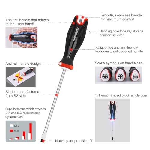 HAUTMEC 7PCS Pro Magnetic Screwdriver Set With Forged S2 Shanks, Magnetic Tips Screw Driver Set and Tri-Material Cushion Grip for Automotive Repair and Site Renovation - color: Magnetic Screwdriver