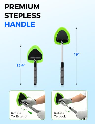 XINDELL Interior Windshield Cleaner Tool – Car Interior Window Cleaning Kit with Extendable Handle & 4 Microfiber Pads, Auto Wiper Inside Compact Windshield Brush for Car & Home Windows - size: 19in