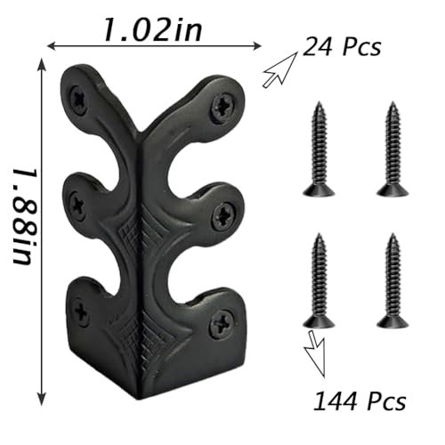 24 pcs Solid Brass Baseboard Corner Protectors, Skirting Board Corner Protectors, Vintage Metal Corner Protector Table Corner Edge Cover Safety Bracket with Screws (Black) - color: Black