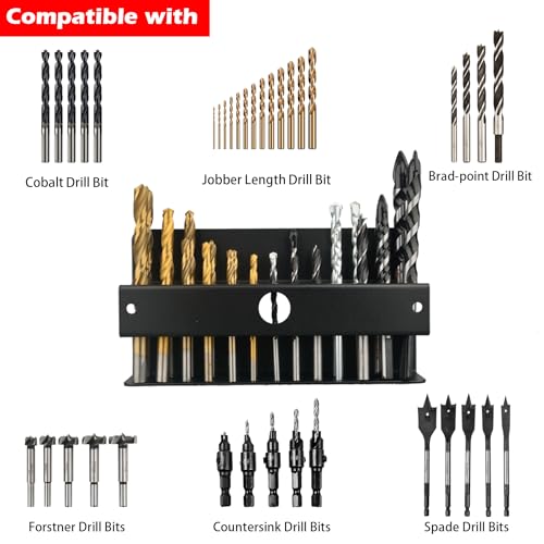 MUTUACTOR Magnetic Drill Bit Organizer,No Drilling Magnet Impact Drill Bit Storage,Anti-Slip Heavy Duty Magnetic Drill Bits Holder for Long Phillips Head Drill Bits,Black,26 Holes - style: Black Magnetic Drill Bit Holder