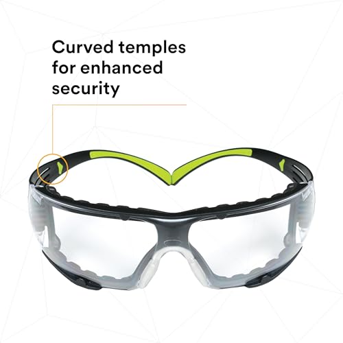 3M Safety Glasses, SecureFit 400, Clear Lens, Green/Black Frame,Foam Gasket - color: Clear Lens, Green/Black Frame With Gasket, size: Single, style: Anti-fog, Anti-scratch