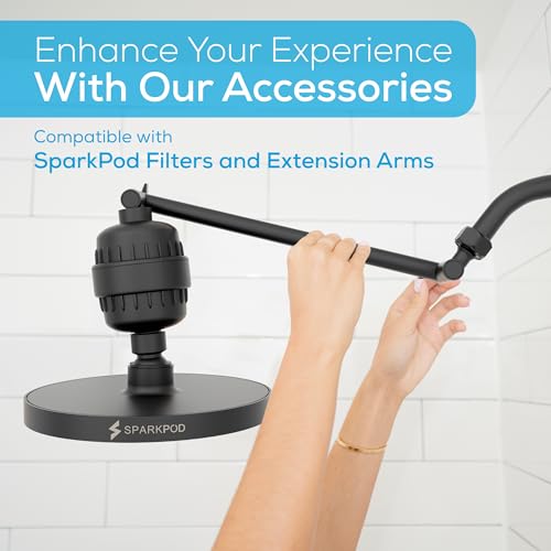 SparkPod Rain Shower Head, 8 Inch Round, Midnight Black Matte Finish - color: Midnight Black Matte, style: 8 Inch Round