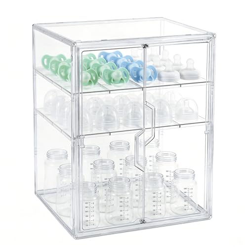 ERTIUANIO Baby Bottle Organizer for Countertop Cabinet Storage - size: X-Large, style: 3-Tier Double-Door
