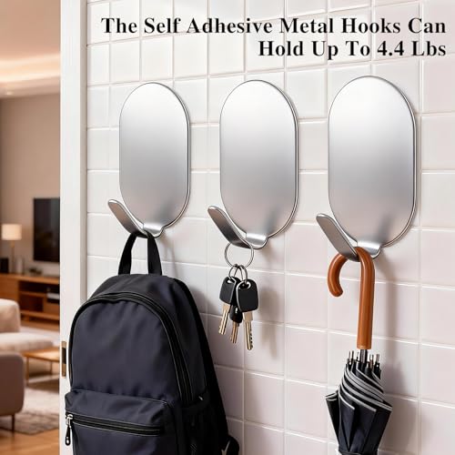 10 Pcs Metal Hooks, Adhesive Hooks for Hanging, Key Hooks, Wall Hooks, Coat Hooks, Door Hooks, Towel Holder, Picture Hanger, Stainless Steel Hooks, Storage Hooks, Utility Hooks (Silver) - color: Silver