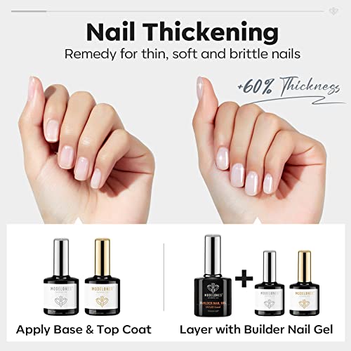 modelones Builder Nail Gel with Gel Top Coat, 3Pcs Clear Builder Nail Kit - color: A1 Clear Gel Builder with Base Top Coat, size: 0.5 Fl Oz (Pack of 3)