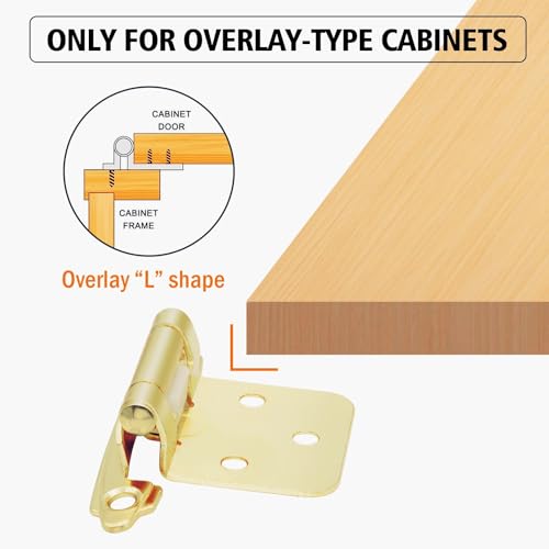 50 Pack (25 Pairs) 1/2 Inch Overlay Gold Kitchen Cabinet Hinges - color: Brass Gold, size: 50 Pack (25 Pairs)