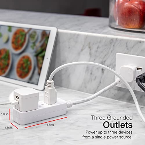 GE 3-Outlet Power Strip 5 Inch Braided Extension Cord with Multiple Outlets - size: 5 Inch