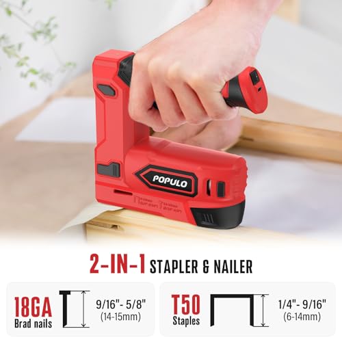 POPULO Red 4V Cordless Staple Gun, 2-in-1 for Upholstery, Manual Upgrade - color: Bright Red