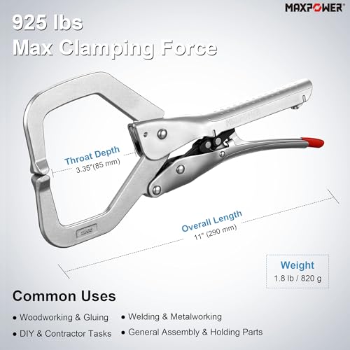 MAXPOWER 11" Self-Adjust Locking C-Clamp – 3.7" Jaw Opening, Regular Tip - style: Regular Tips | 11"