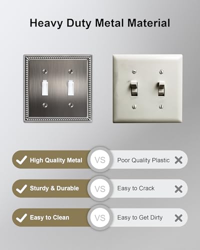 2-Pack Double Toggle Light Switch Cover Plate, Heirloom Silver - color: Heirloom Silver, size: Double Toggle 2PK