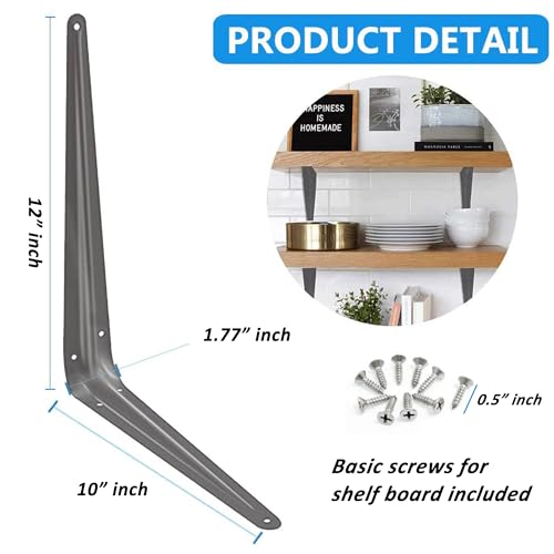 Metal 10" x 12" inch Wall Corner Angle Shelving Shelf Brackets, Grey, Pack of 20 - size: 10" x 12" inch