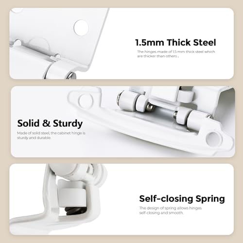 4 Pack 2 Pair White Cabinet Hinges, 3/8" Inset Semi-Concealed Hinges - color: White, size: 3/8" Inset