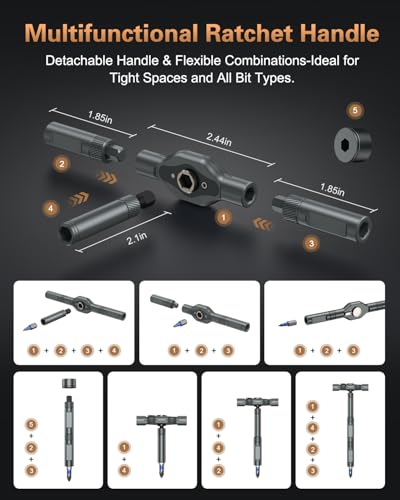 Bomivoi 74 in 1 Magnetic Screwdriver Set, Multi Bit Ratchet Screwdriver Set with Detachable Handle, Repair Tool Kit for Furniture, Precision Electrical Appliance, Bicycle, Ring Doorbell, DIY, Watch - style: 74 IN 1