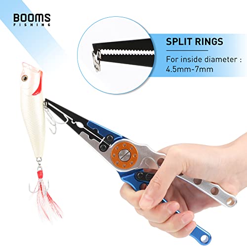 Booms Fishing X1 Aluminum Fishing Pliers Saltwater, Surf Fishing Tackle Kit, Fishing Multitool Hook Remover Braided Fishing Line Cutting and Split Ring with Coiled Lanyard and Sheath - color: Blue With Lock