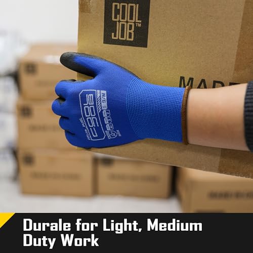 COOLJOB 60 Pairs Safety Work Gloves Pack Bulk with Grip PU Coating - color: Blue, size: Medium (Pack of 60)