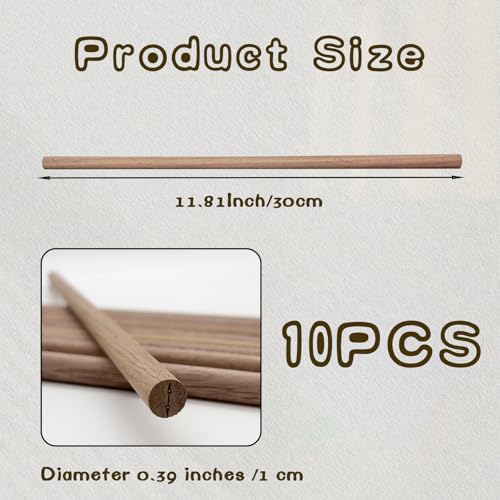 10 Pcs Round Unfinished Walnut Dowel Rod Sticks, 3/8 x 12 Inch Natural Walnut Dowels, Hardwood Dowels for DIY Woodworking Crafts and Model Building