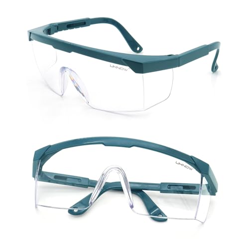 UKNOW Safety Glasses 2 Pack - Anti Fog Safety Goggles ANSI Z87.1 - Adjustable Protective Eyewear - Clear Lens Lab Goggles - color: Teal